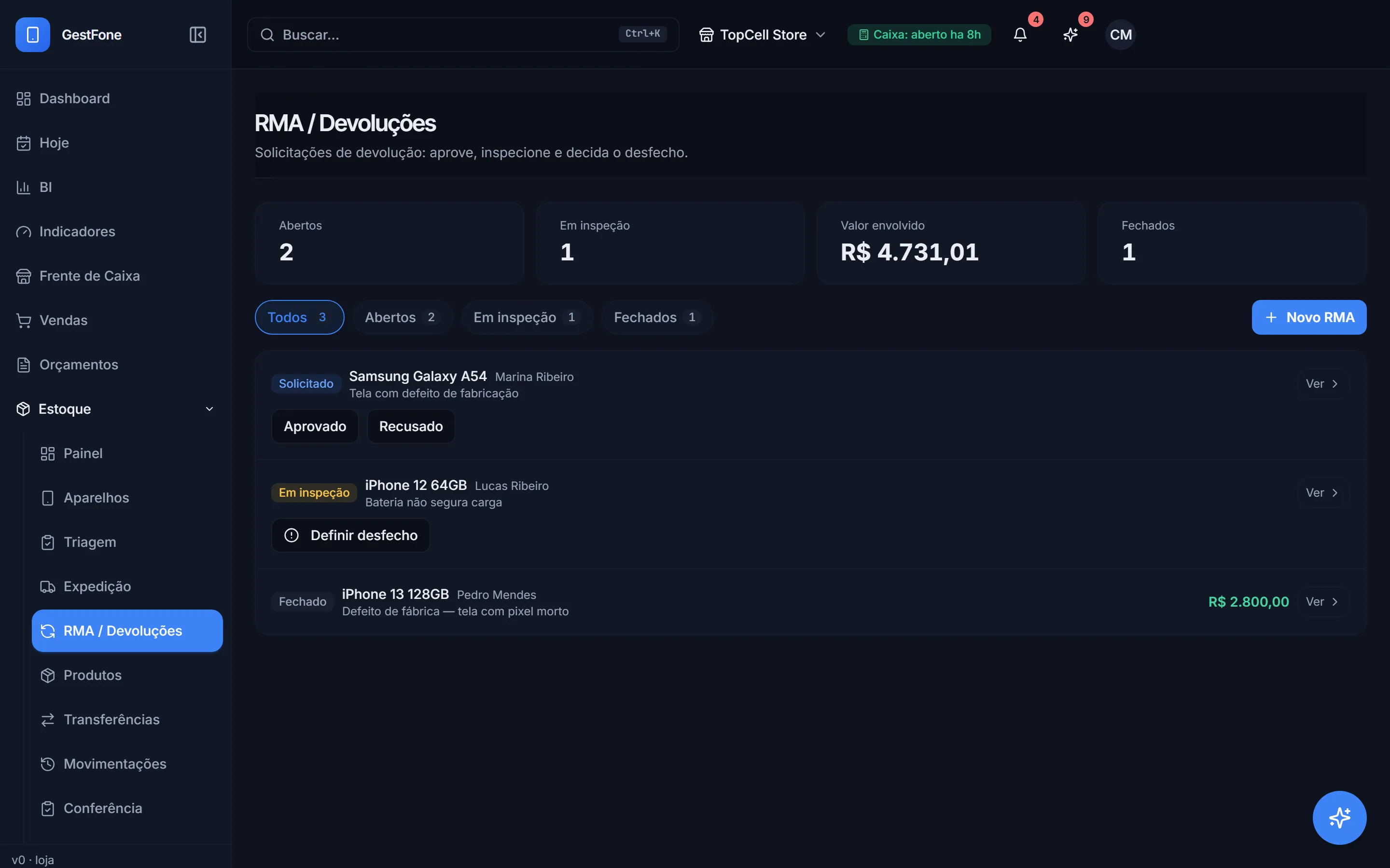 Devoluções ao fornecedor