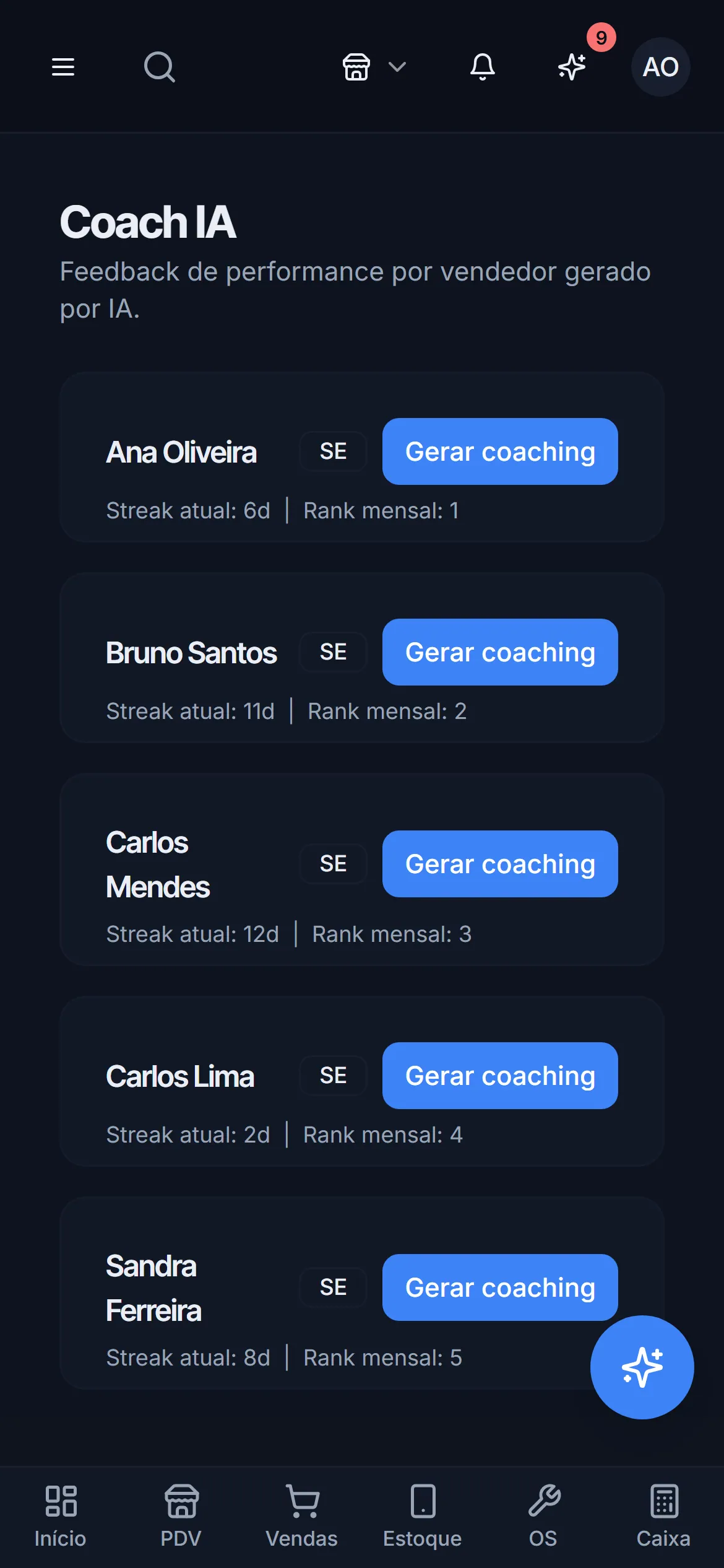 Coach de vendas no celular