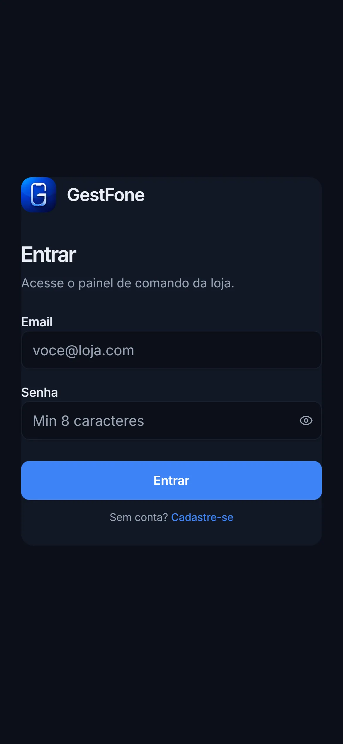 Tela de entrada no GestFone